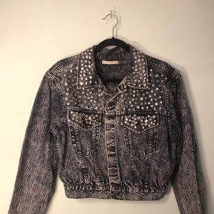 alice + olivia Chloe Studded Cropped Denim Jacket